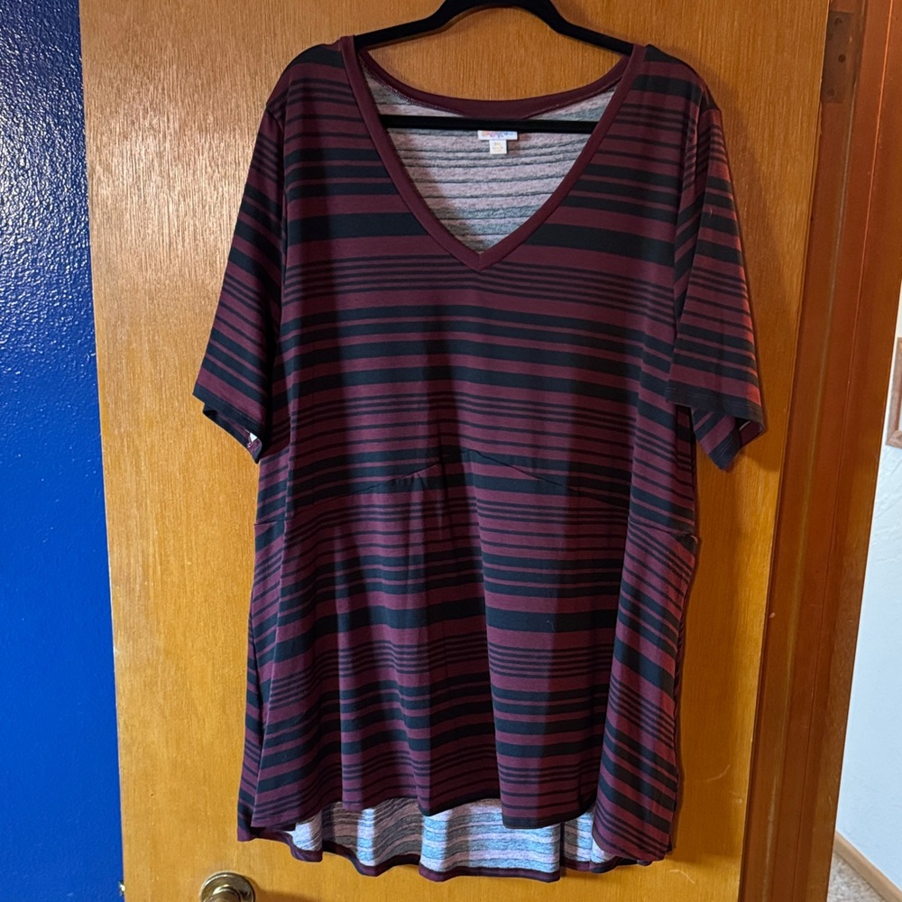 LuLaRoe Jana  Maroon and Gray Striped Top